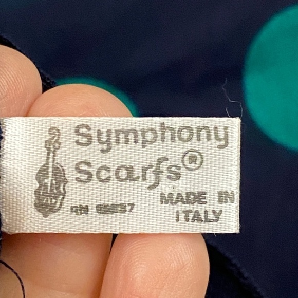 Symphony Scarfs Green, Navy blue 30” Square Scarf Rayon Polka Dot Italy made - Picture 4 of 6